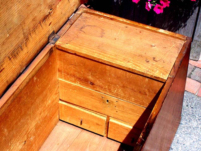 A 19th century American made Sailor's Chest with Rarely seen carved lid featuring a ship flanked by two anchors circa 1850. — image 5